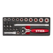 STIER Set di chiavi a bussola e bit 1/4" 24 pezzi in borsa per professionisti-2