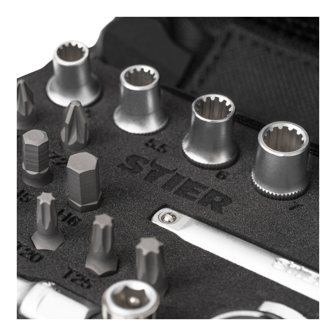 STIER Set di chiavi a bussola e bit 1/4" 24 pezzi in borsa per professionisti