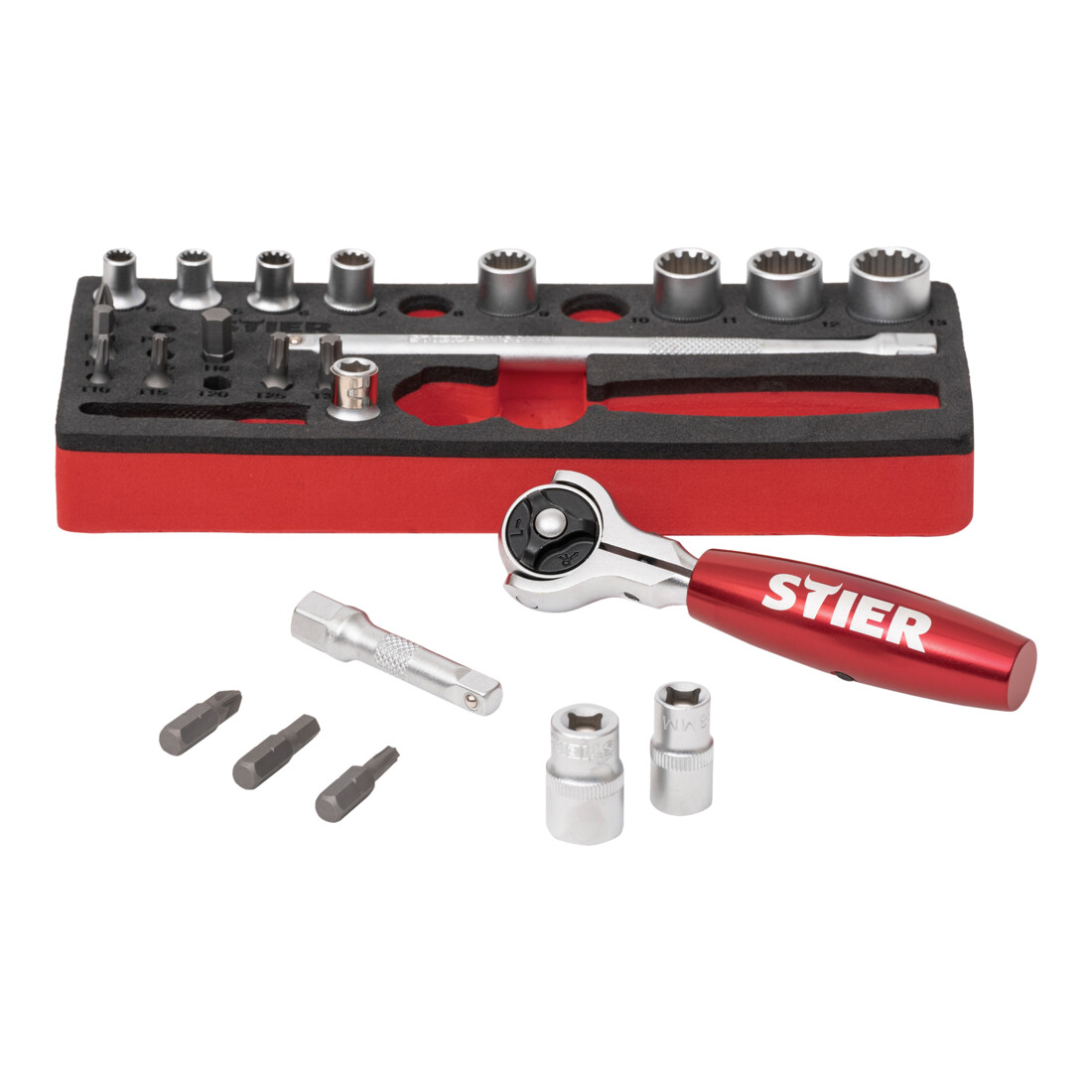 STIER Set di chiavi a bussola e bit 1/4" 24 pezzi in borsa per professionisti