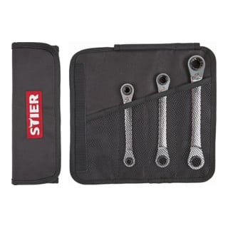 STIER Set di chiavi a cricchetto con doppio anello tipo forte e speciale 4-in-1, 8 - 18 mm, 3 pezzi
