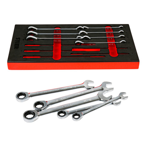 STIER Set di chiavi combinate a cricchetto, apertura chiave 8 - 19 mm, 12 pezzi