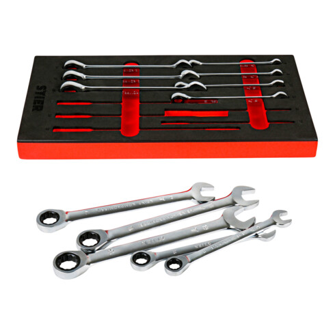 STIER Set di chiavi combinate a cricchetto, apertura chiave 8 - 19 mm, 12 pezzi