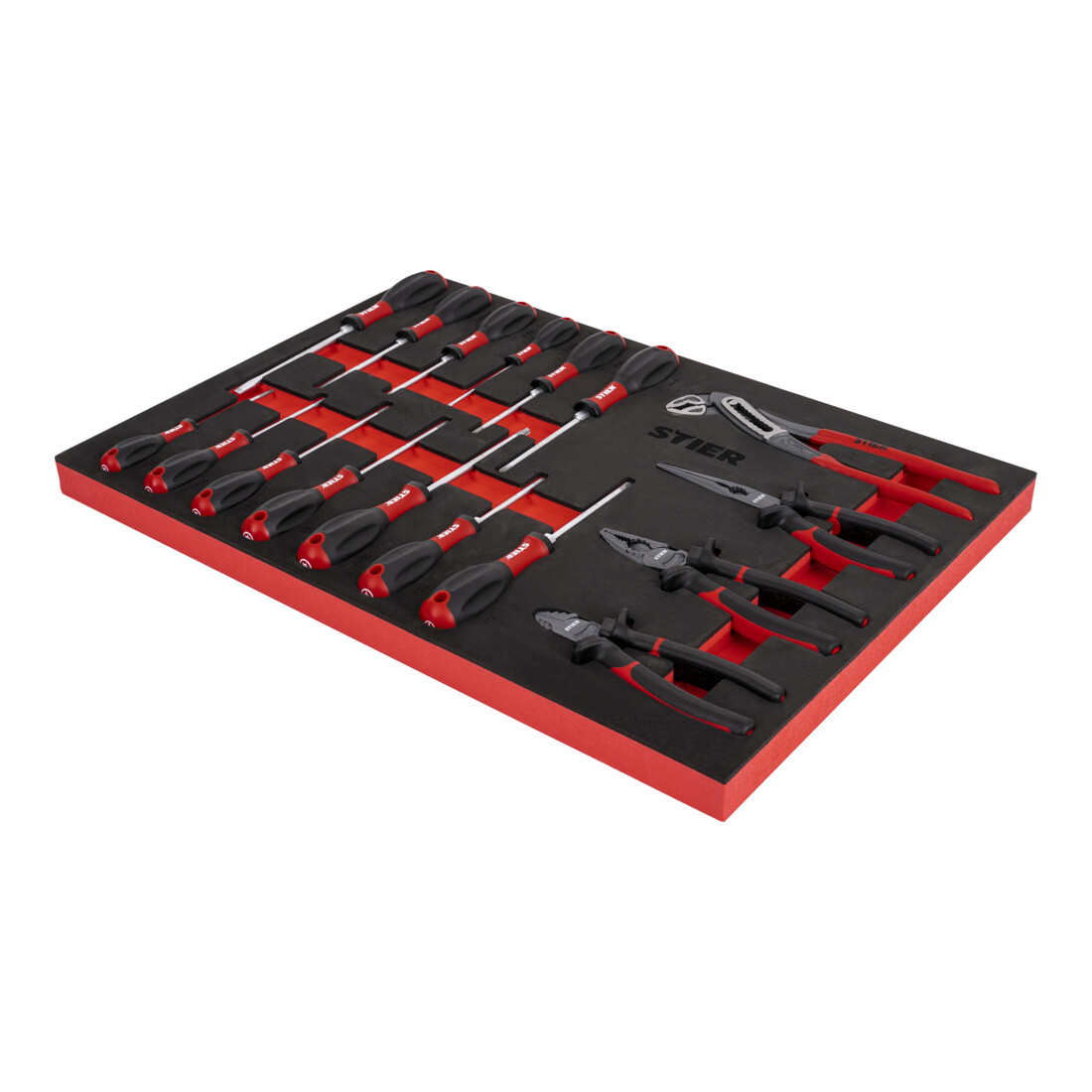 STIER Set di giraviti e pinze 17 pezzi in inserto di espanso morbido (EVA)
