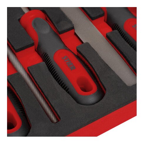 STIER Set di lime da officina, 200 mm H2 5 pezzi in inserto di espanso morbido (EVA)