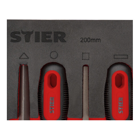 STIER Set di lime da officina, 200 mm H2 5 pezzi in inserto di espanso morbido (EVA)