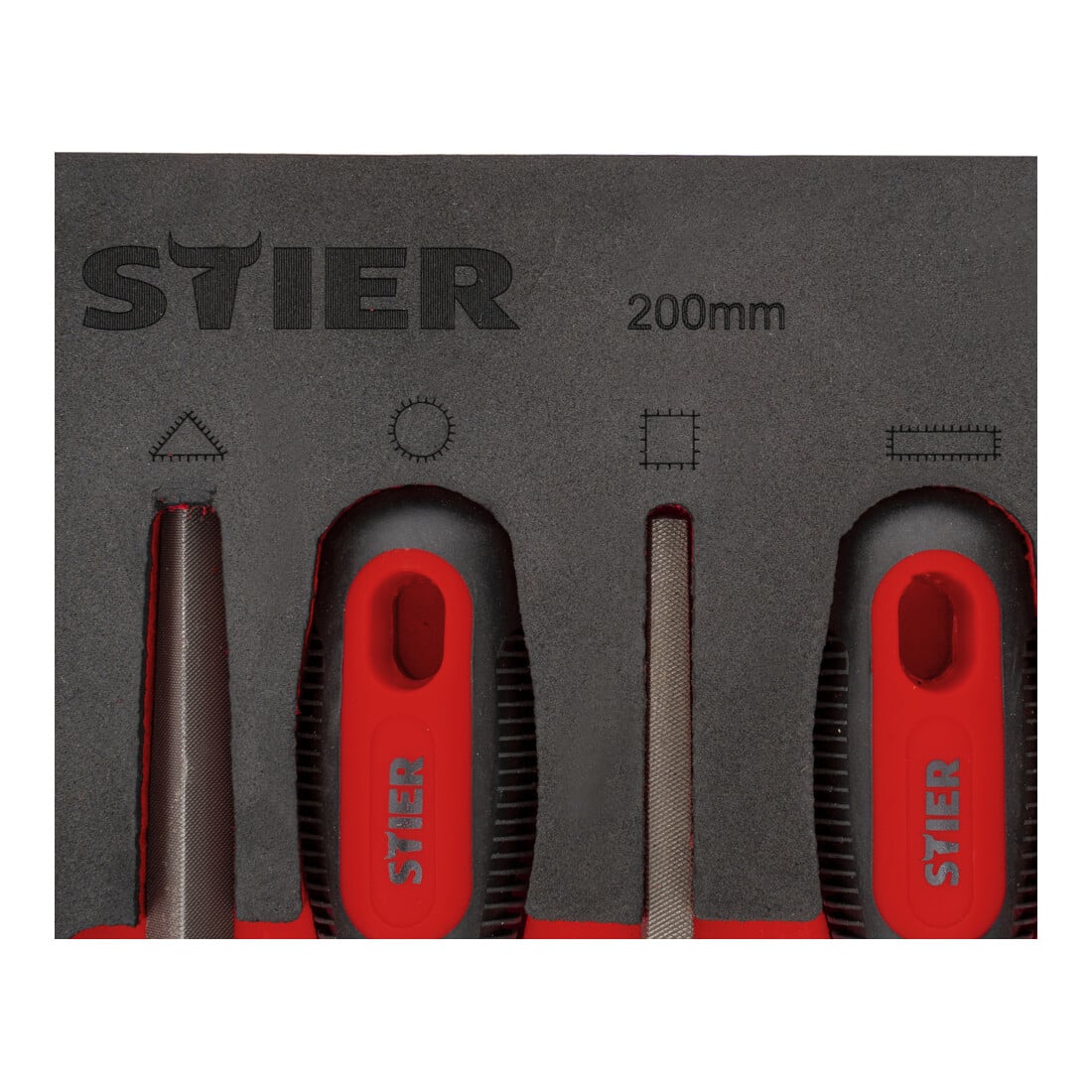 STIER Set di lime da officina, 200 mm H2 5 pezzi in inserto di espanso morbido (EVA)