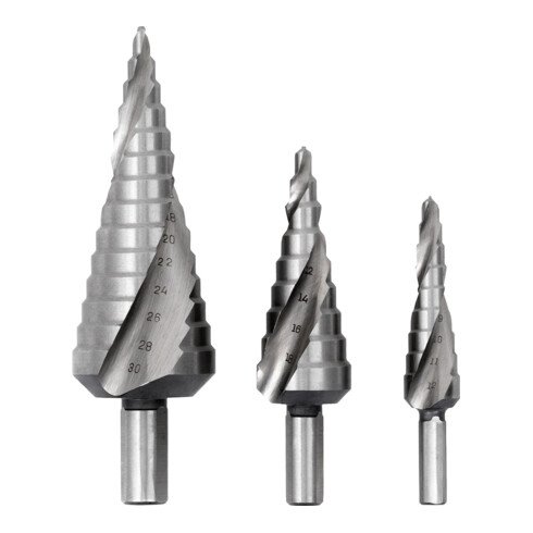 STIER Set di punte a gradino HSS-Co5 3 pz. in cassetta 4-12, 4-20, 4-30 mm