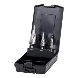 STIER Set di punte a gradino HSS-G 3 pz. in cassetta, 4-12, 4-20, 4-30 mm