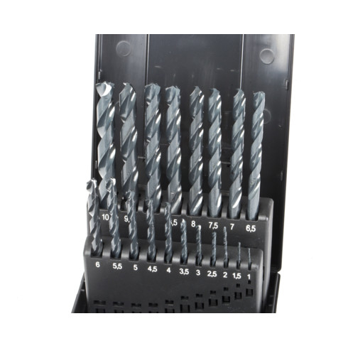 STIER Set di punte elicoidali HSS-G DIN 338 RN modello punta W, 19 pezzi (1-10 mm)