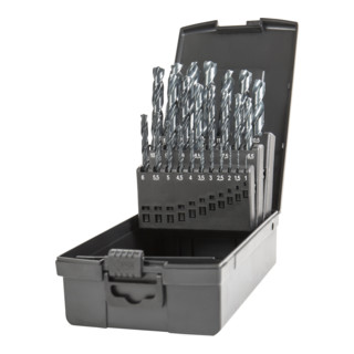 STIER Set di punte elicoidali HSS-R DIN 338 RN modello punta W, 25 pezzi (1-13 mm)