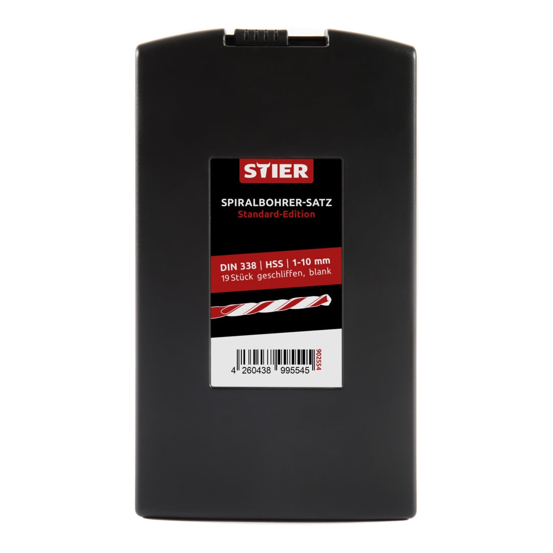STIER Set di punte elicoidali Standard DIN 338 HSS-G 1-10 mm 19 pezzi in cassetta