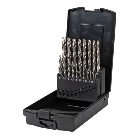 STIER Set di punte elicoidali Twist Premium, in cassetta, DIN 338, HSS-Co5, 1-10 mm, 19 pezzi