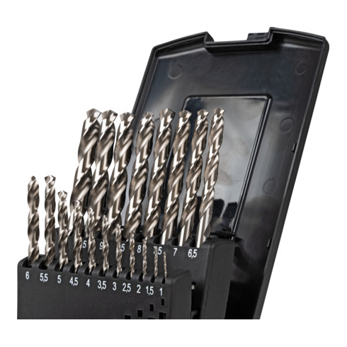 STIER Set di punte elicoidali Twist Premium, in cassetta, DIN 338, HSS-Co5, 1-10 mm, 19 pezzi