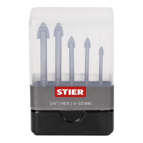 STIER Set di punte per piastrelle 5 pz. bit da 1/4 pollice 4 - 10 mm