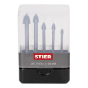 STIER Set di punte per piastrelle 5 pz. bit da 1/4 pollice 4 - 10 mm-5