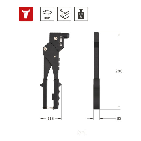 STIER Set di rivetti ciechi Premium con rivettatrice manuale 360° e rivetti ciechi 501 pezzi