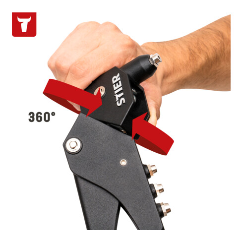 STIER Set di rivetti ciechi Premium con rivettatrice manuale 360° e rivetti ciechi 501 pezzi