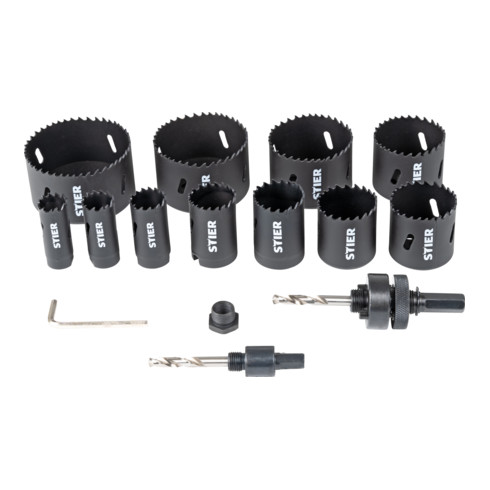 STIER Set di seghe a tazza HSS-Co8 bimetallo 17 pezzi (20, 22, 25, 32, 35, 40, 44, 51, 60, 68, 76 mm)