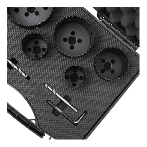 STIER Set di seghe a tazza HSS-Co8 bimetallo, 8 pezzi (38, 44, 57, 68, 82 mm)