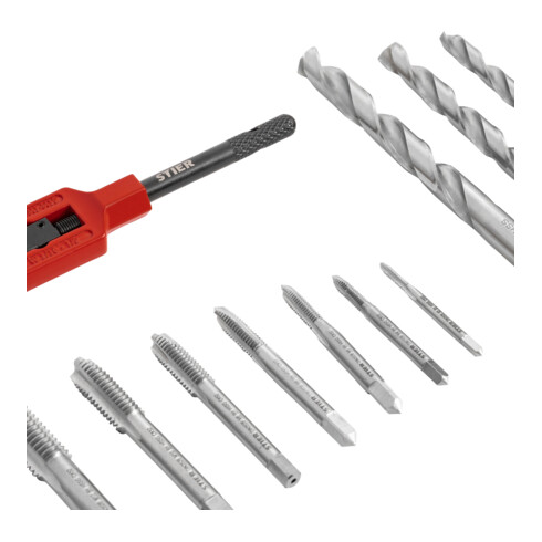 STIER Set di strumenti per maschiatura 15 pezzi M3-M12 forma B HSS-G