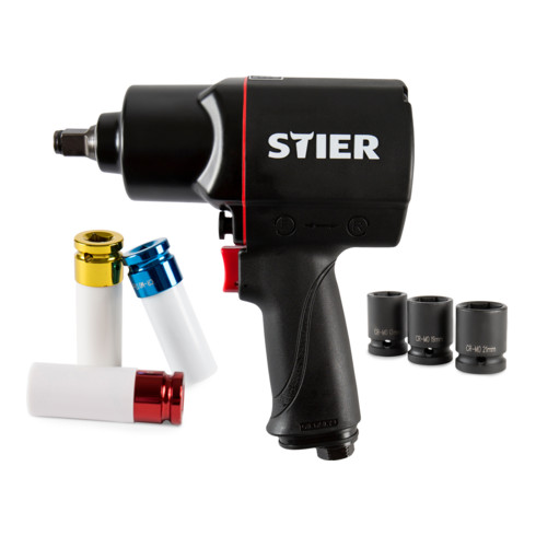STIER Set Druckluft-Schlagschrauber 1/2" - 1750 Nm, 8-teilig