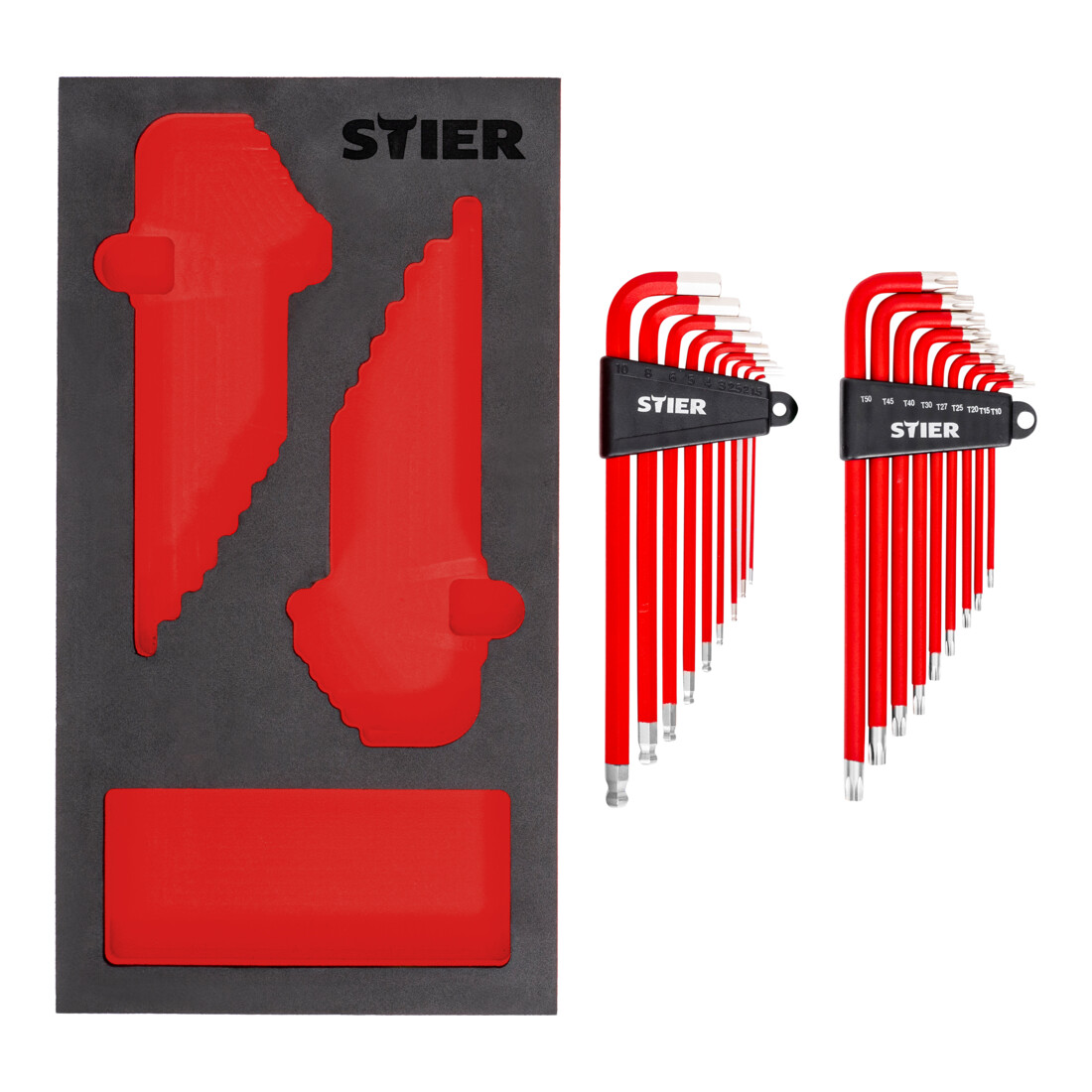 STIER set haakse stiftsleutels 6-kant/TX 16-delig in inlay van zacht schuim (EVA)
