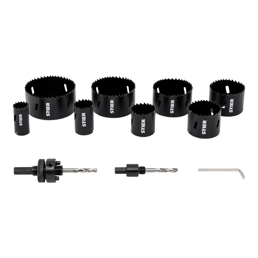 STIER Set per elettricisti di seghe a tazza HSS-Co8 bimetallo, profondità di taglio 44 mm, 11 pezzi (25, 32, 40, 54, 60, 68, 76 e 86 mm)