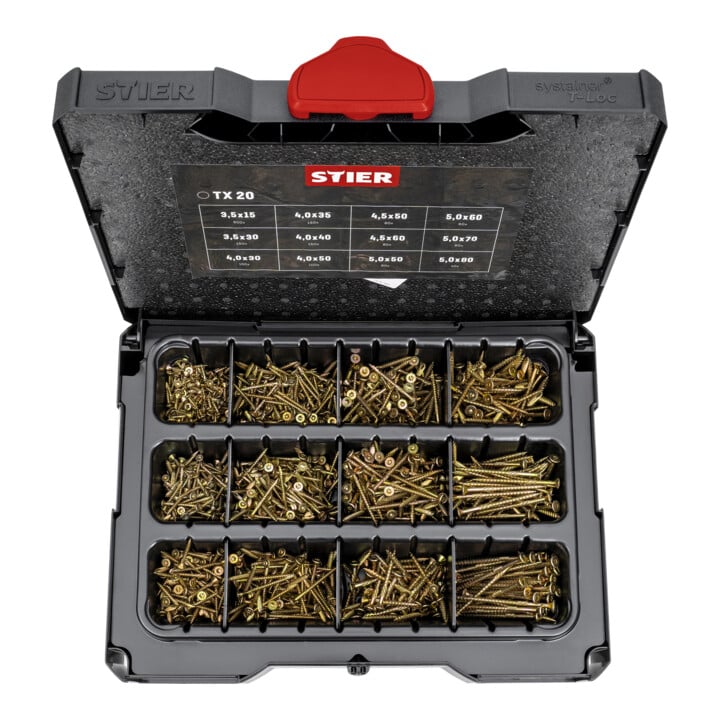 STIER Spanplattenschrauben-Systainer I T-LOC mit 1.380 Schrauben