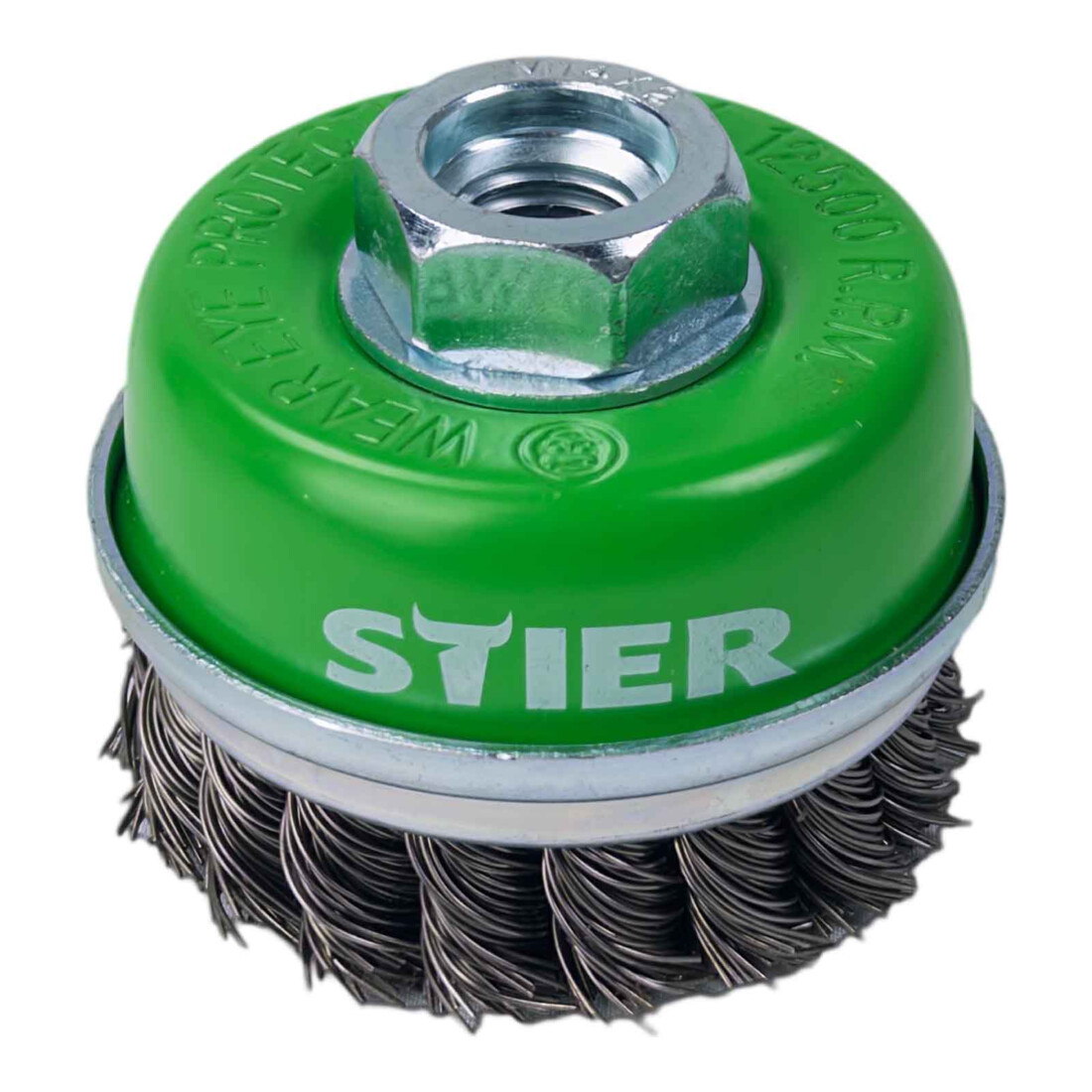 STIER Spazzola a tazza ø 65 mm, M14, 0,5 mm, intrecciata, acciaio legato