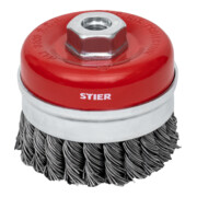 STIER Spazzola a tazza ø 80 mm, M14, 0,8 mm, intrecciata, acciaio