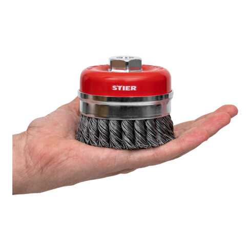 STIER Spazzola a tazza ø 80 mm, M14, 0,8 mm, intrecciata, acciaio