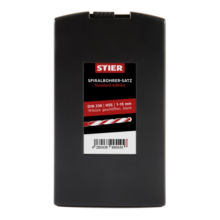 STIER Spiralbohrer-Set Standard DIN 338 HSS-G 1-10mm 19-teilig in Kassette