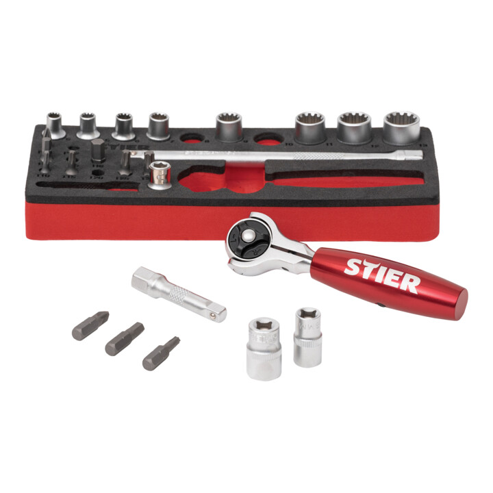STIER Steckschlüssel- und Bit-Satz 1/4" 24-teilig in Handwerkertasche