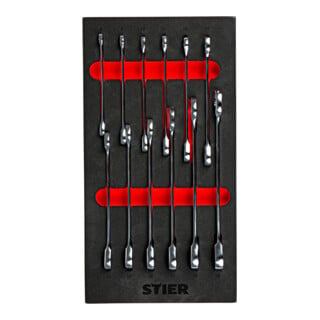 STIER steek-ringratelsleutelset, SW 8 - 19 mm, 12-delig, in inlay van zacht schuim (EVA)