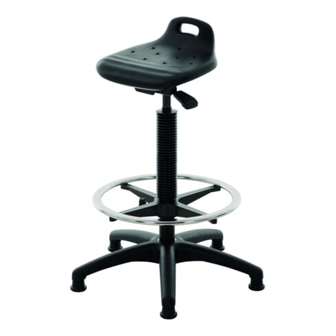 STIER Stehhilfe mit Gleitern und Fußring Sitzhöhe 570-820mm PU-Sitz mit Tragegriff