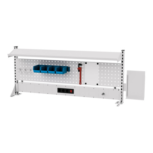 STIER Struttura a pareti multiple largh.xalt. 1500x650 mm 1 pannello forato 1 ripiano 1 barra per prese elettriche