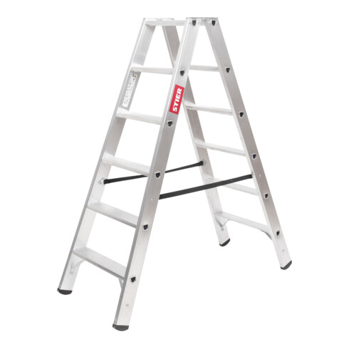 STIER Stufen Stehleiter Premium 2x6 Stufen beidseitig begehbar