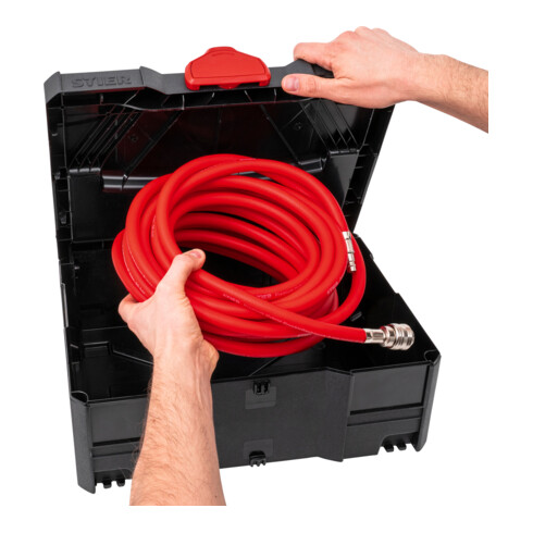 STIER Systainer-compressorset incl. Systainer II T-Loc, rolplank + perslucht-nagelpistool 6-delig