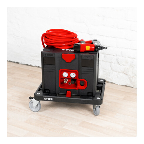 STIER Systainer-Kompressor-Set inkl. Systainer II T-Loc, Rollbrett + Druckluftnagler 6-teilig