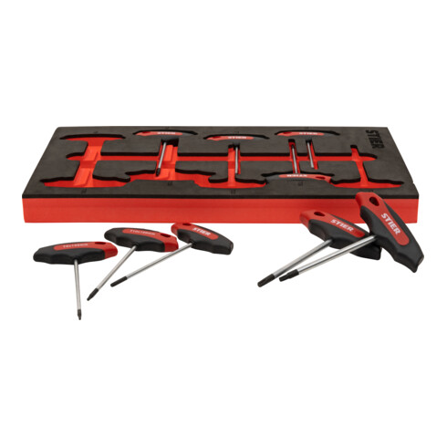 STIER T-greep-schroevendraaierset TX TX6 - TX30 mm 9-delig in inlay van zacht schuim (EVA)