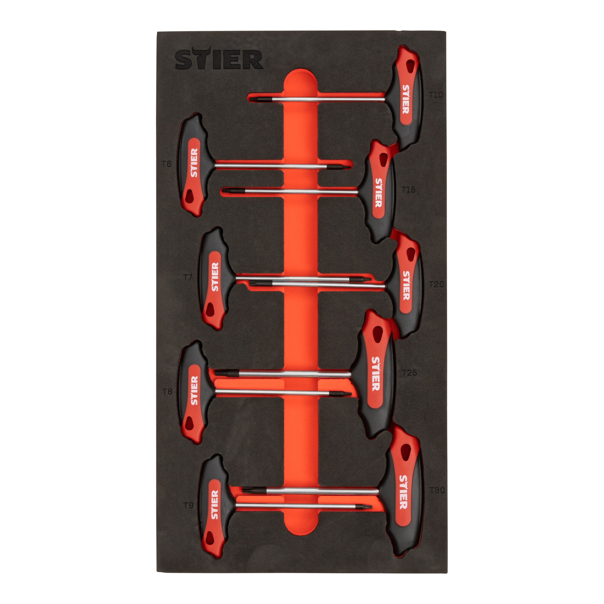 STIER T-Griff-Schraubendreher-Satz TX TX6 - TX30 mm 9-teilig in Weichschaumeinlage (EVA)