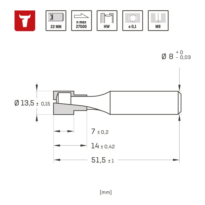 STIER T-groeffrees M8 13,5 x 8,6 x 8 mm