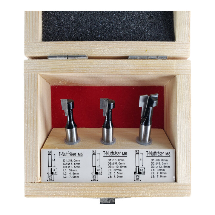 STIER T-groeffreesset 3-delig M5-, M6- en M8-schroeven 8 mm voor bovenfrezen