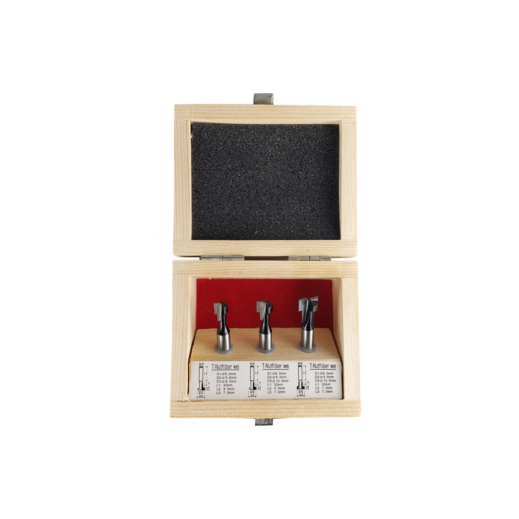 STIER T-Nutfräser-Set 3-teilig M5 M6 und M8 Schrauben 8 mm für Oberfräsen