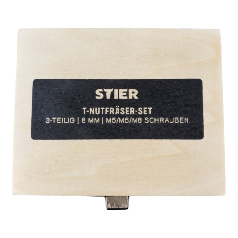STIER T-Nutfräser-Set 3-teilig M5 M6 und M8 Schrauben 8 mm für Oberfräsen