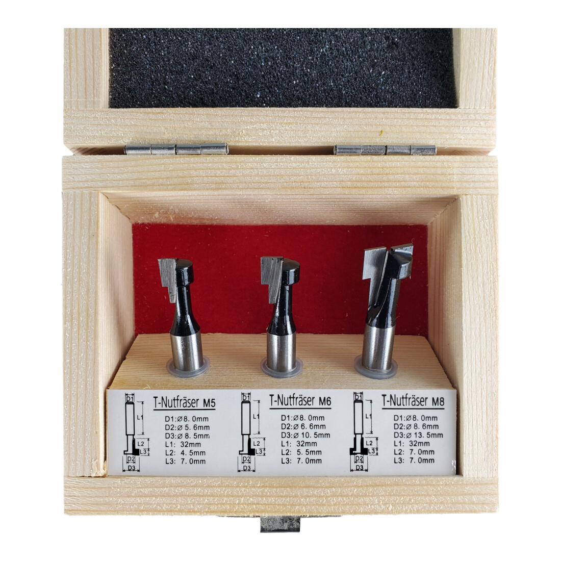 STIER T-Nutfräser-Set 3-teilig M5 M6 und M8 Schrauben 8 mm für Oberfräsen