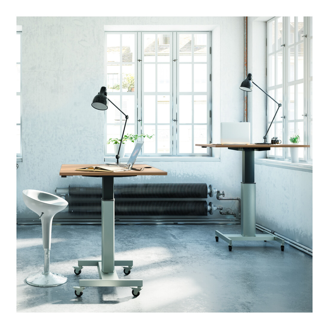STIER Table haute électrique réglable en hauteur 80 x 60 cm noyer mélaminé 68-120 cm