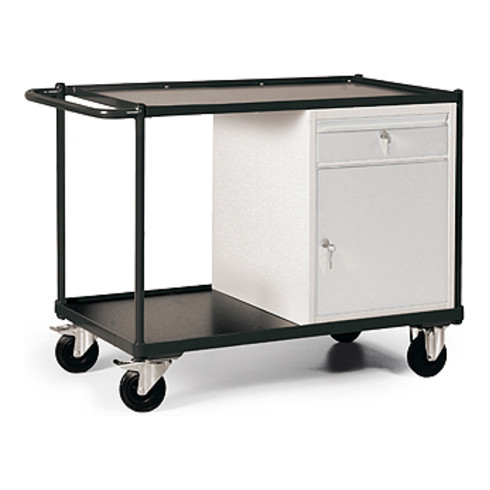 STIER Tischwagen mit Schiebegriff, Schublade und Einbauschrank Tragkraft 300 kg LxBxH 1150x600x840 mm