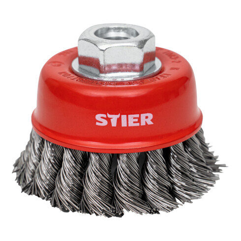 STIER Topfbürste Ø 65 mm, M14, 0,5 mm, gezopft, Stahl