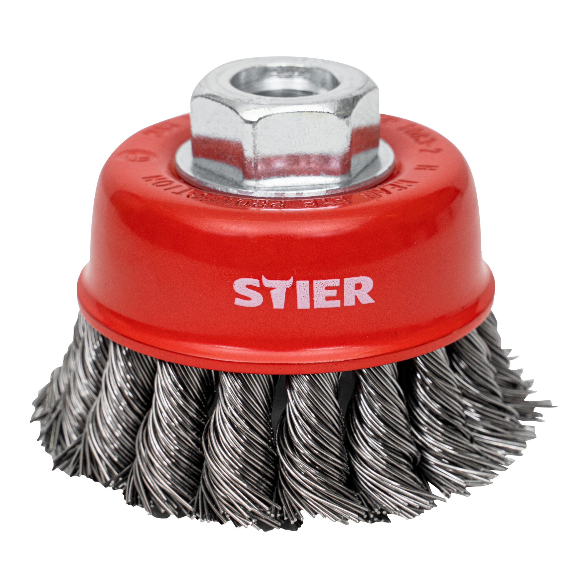 STIER Topfbürste Ø 65 mm, M14, 0,5 mm, gezopft, Stahl